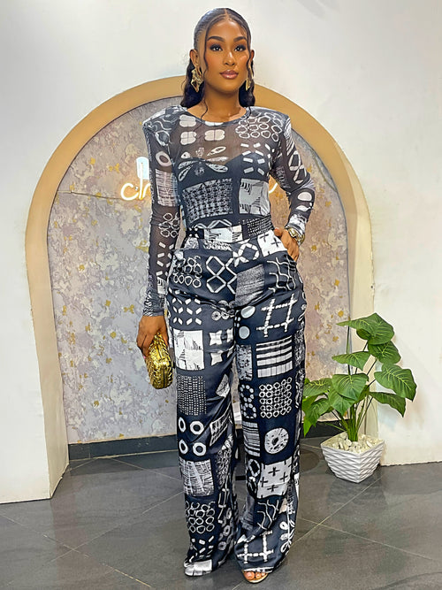 Afrozest Silk & Mesh Pant Set (BLACK)