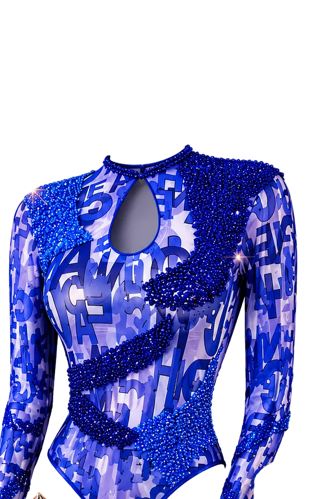 RARA Bodysuit Top In Blue (Beaded)