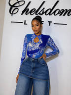 RARA Bodysuit Top In Blue (Beaded)