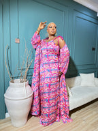 Atilola 3-Piece Set (Dress • Cover-up • Scarf) in Pink