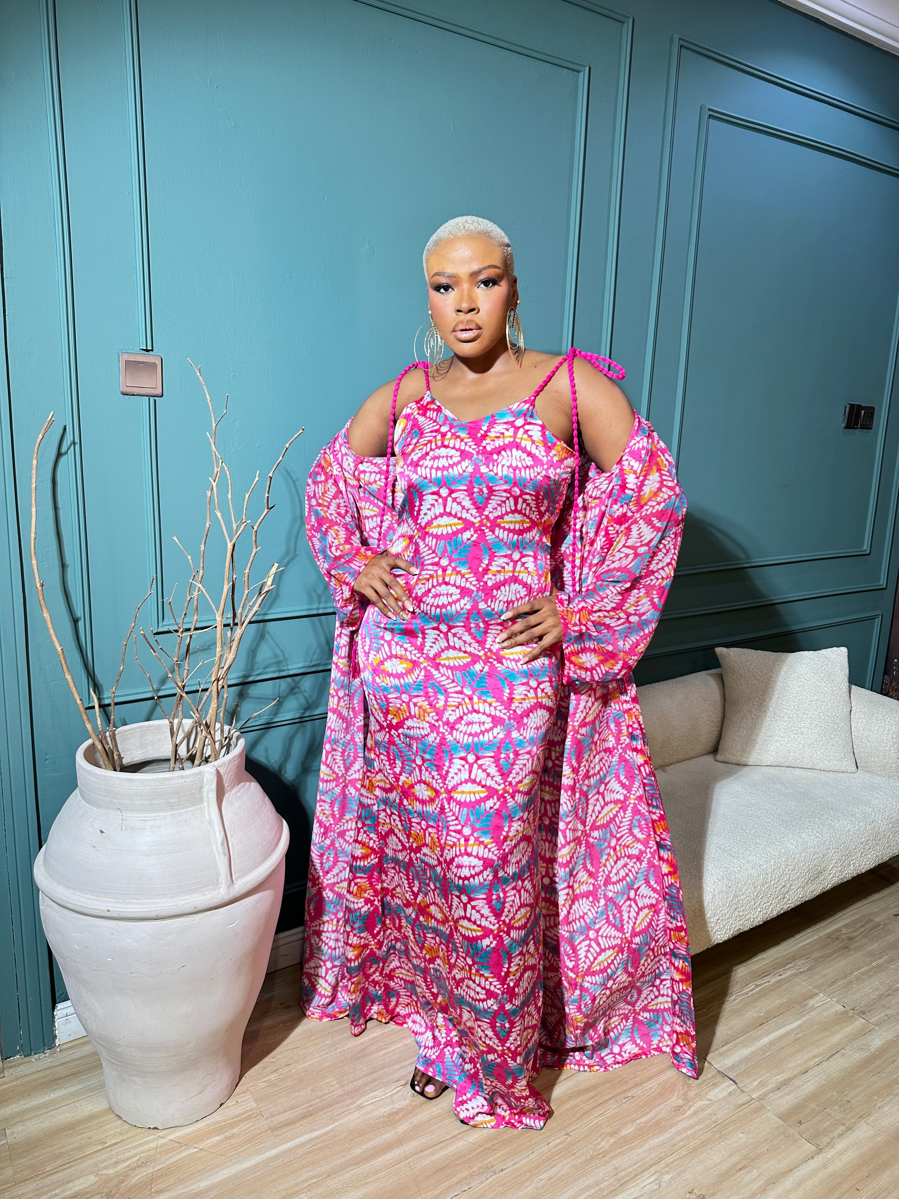 Atilola 3-Piece Set (Dress • Cover-up • Scarf) in Pink