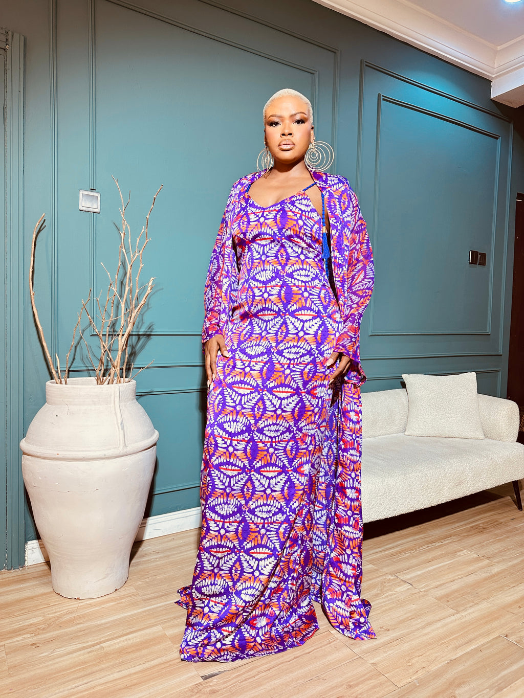 Atilola 3-Piece Set (Dress • Cover-up • Scarf) in Purple