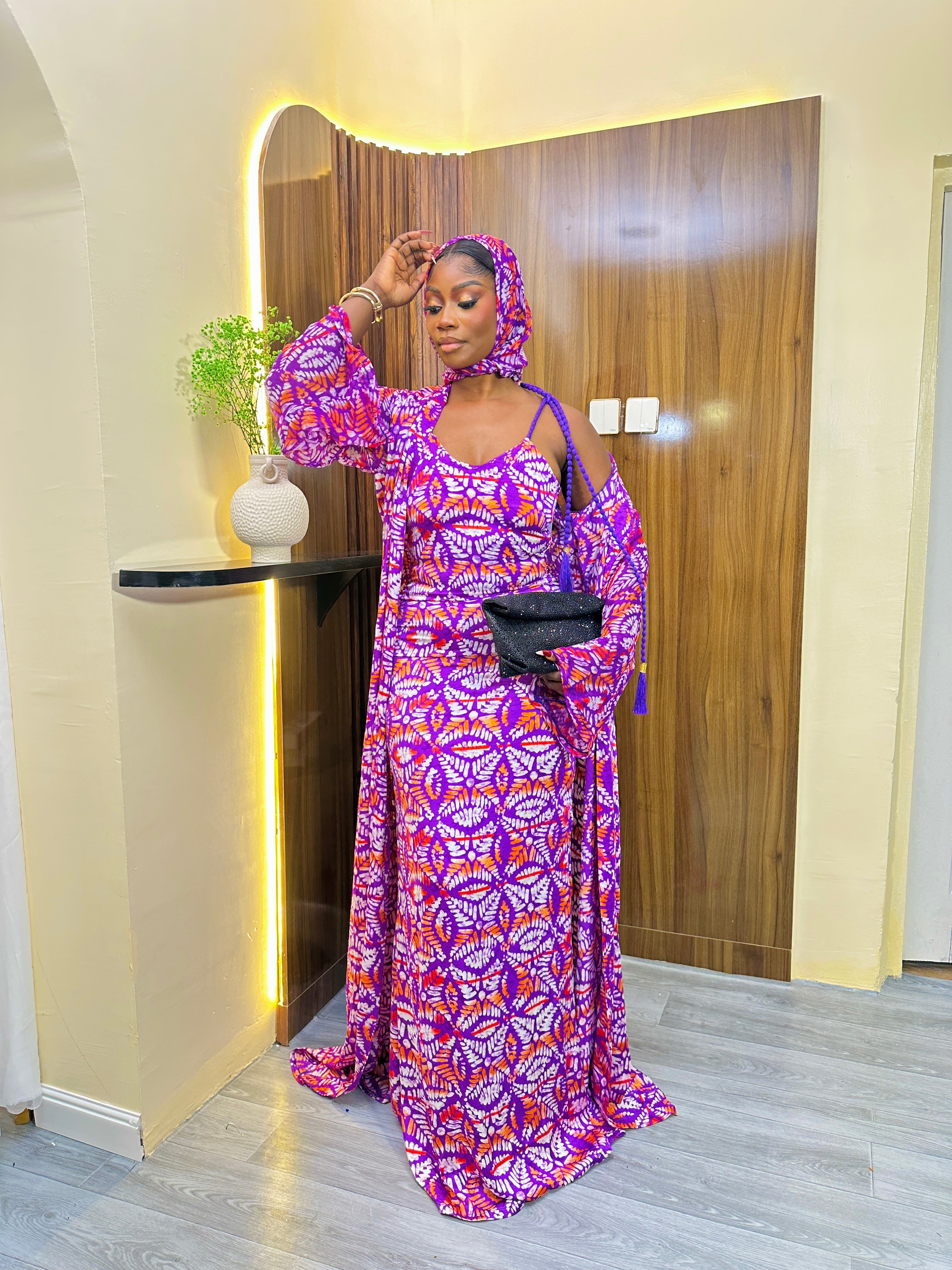 Atilola 3-Piece Set (Dress • Cover-up • Scarf) in Pink