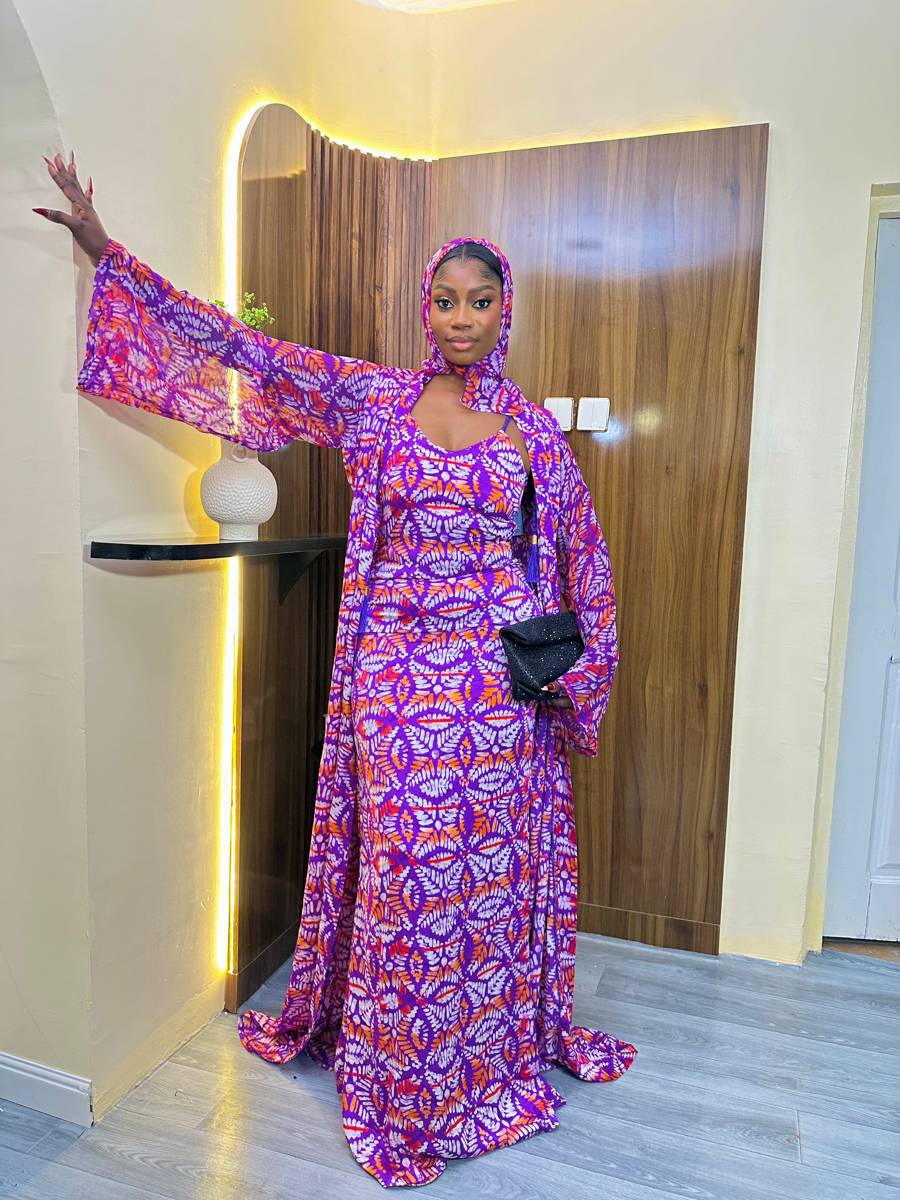 Atilola 3-Piece Set (Dress • Cover-up • Scarf) in Purple – Chelsdom