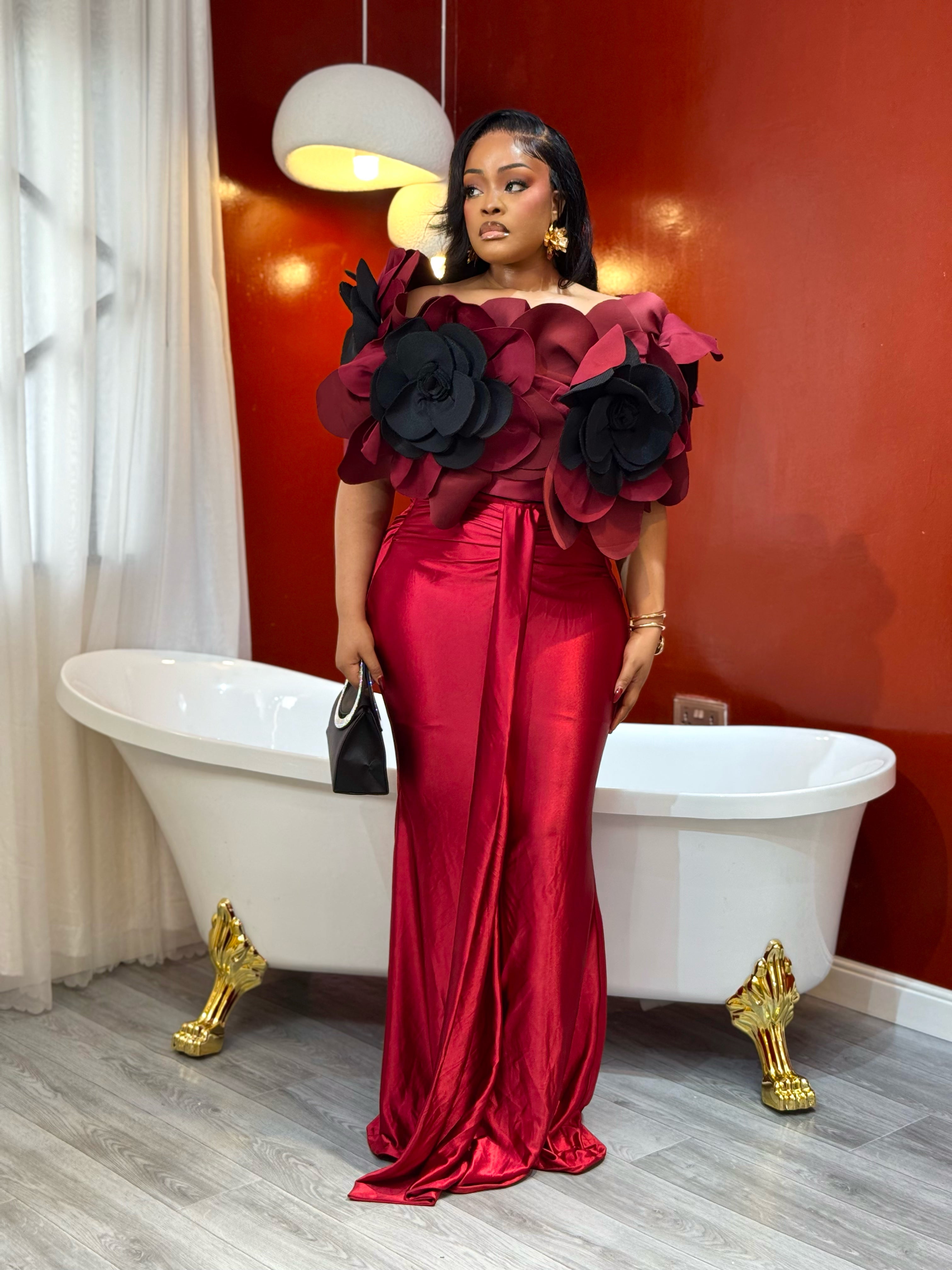 FLORÉ ROYALE 2-Piece Set in Wine Red