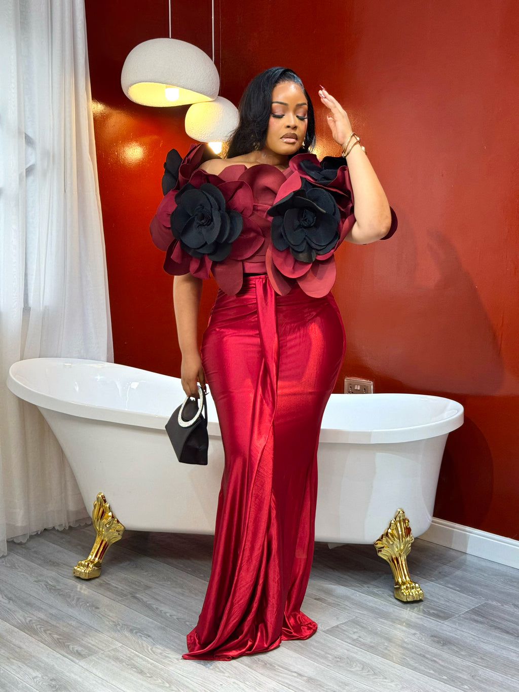 FLORÉ ROYALE 2-Piece Set in Wine Red